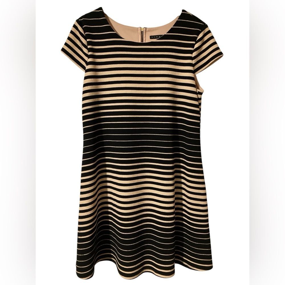 Tiana B Dress Size 14 Striped 90s A Line Black Cream Summer Lightweight